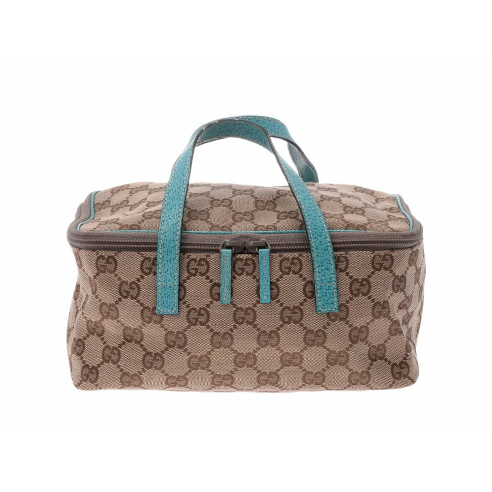 Gucci Vanity Bag Beige Blue GG Canvas Leather Handbag